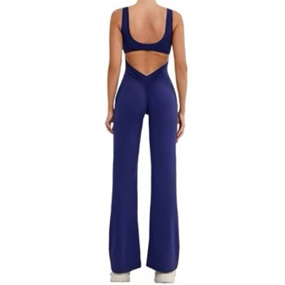 Hollow Backless Flare Unitard One-Piece Outfit Yoga Dance Fitness Wear - Picture 5 of 5